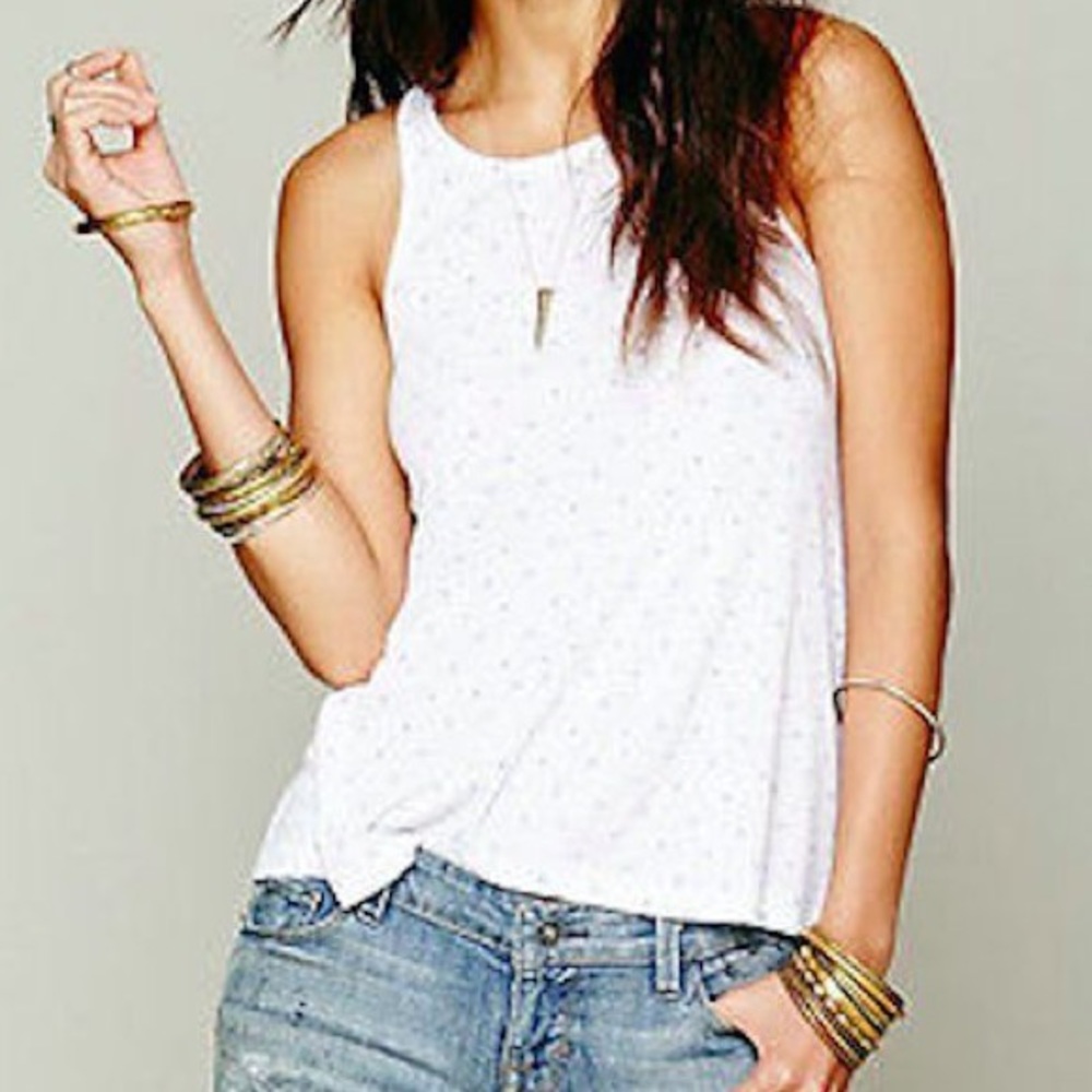 FP | La Nite Lavender Polka Dot Flowy Ribbed Soft Jersey Tank Top - Picture 10 of 10